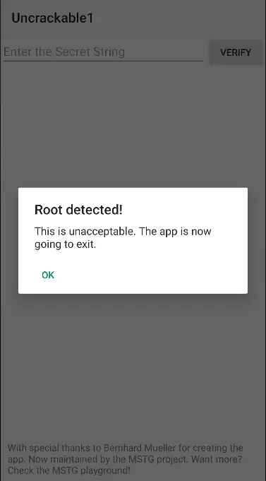 Android Root Detection using Frida - Part 1 OWASP Uncrackable 1 - Rooty Detected