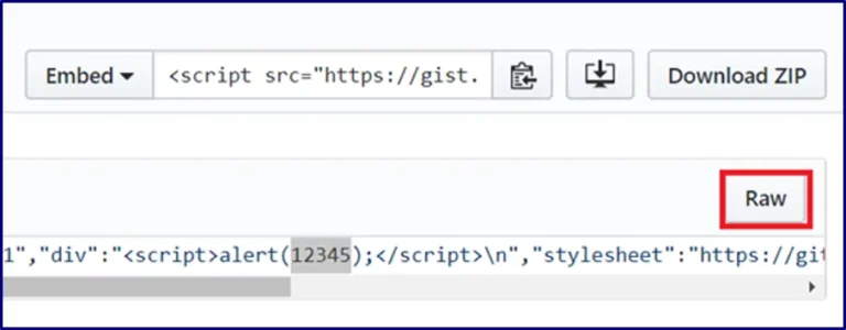 Cross-Site Scripting (XSS) in GistPress WordPress Plugin - Raw button shown on gist UI