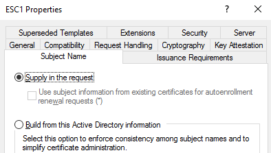 ESC 1 Properties - Certipy Template Return