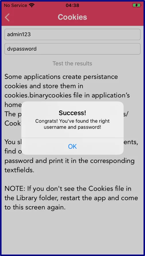 iOS Mobile Application Security - attack surface - cookies returning credential set