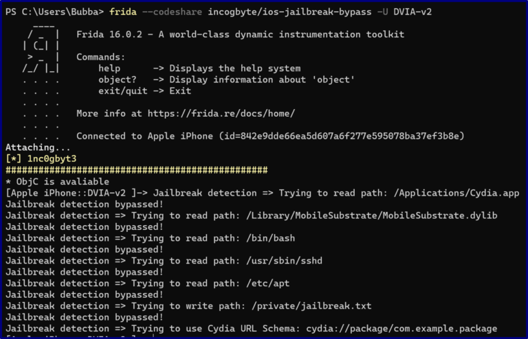 iOS Mobile Application Security - attack surface - frida injecting code