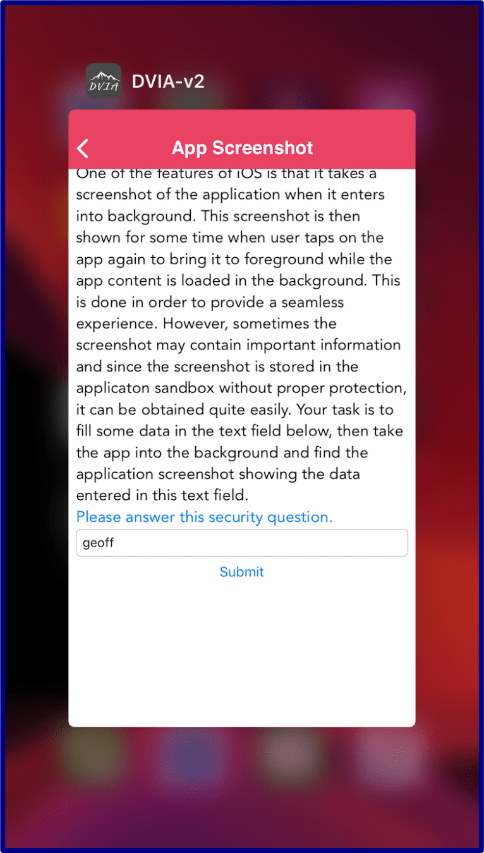 iOS Mobile Application Security - attack surface - screenshots with changing views
